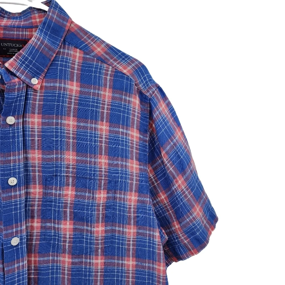 Untuckit Men's 100% Linen Plaid Button Down Shirt - L